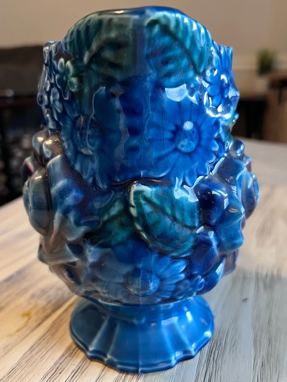 Vintage Royal Bouquet Unicorn Japan Blue Floral Ceramic Pitcher Vase